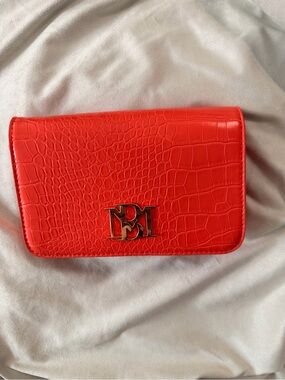 NWOT Badgley Mischka Orange Croc-Embossed Convertible Clutch/Chain Crossbody